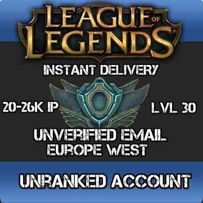 League Of Legends - Level 30 - Unranked Account LOL 25,000 + IP - Europe  West